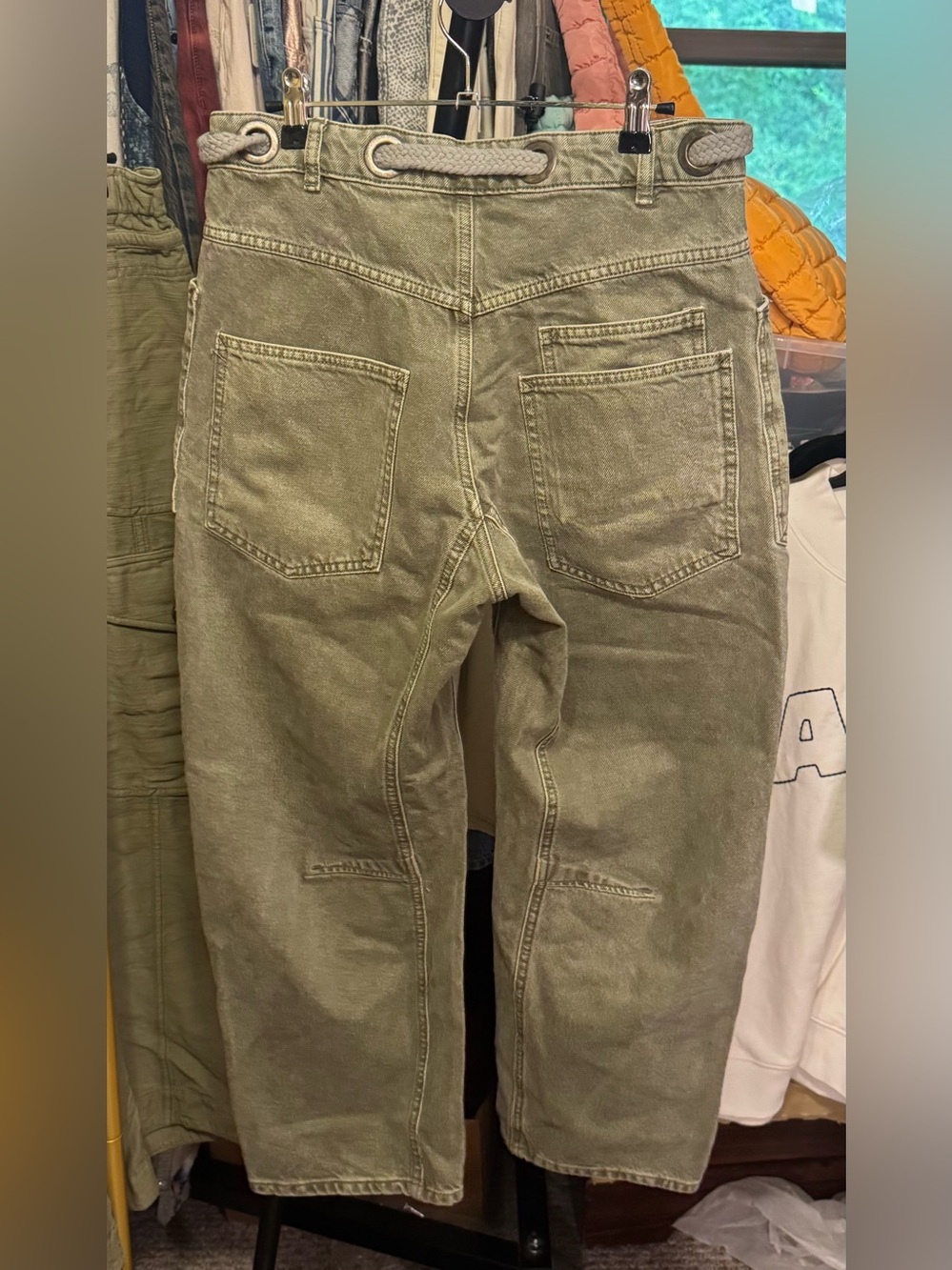 NWOT Free People We The Free Moxie Pull-On Barrel Jeans - Army Green - 25 - Picture 12 of 14